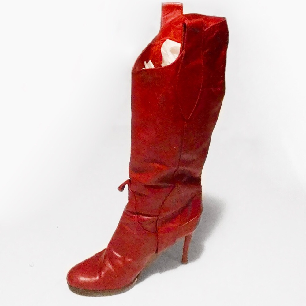 McQueen Red Leather Knee Boots